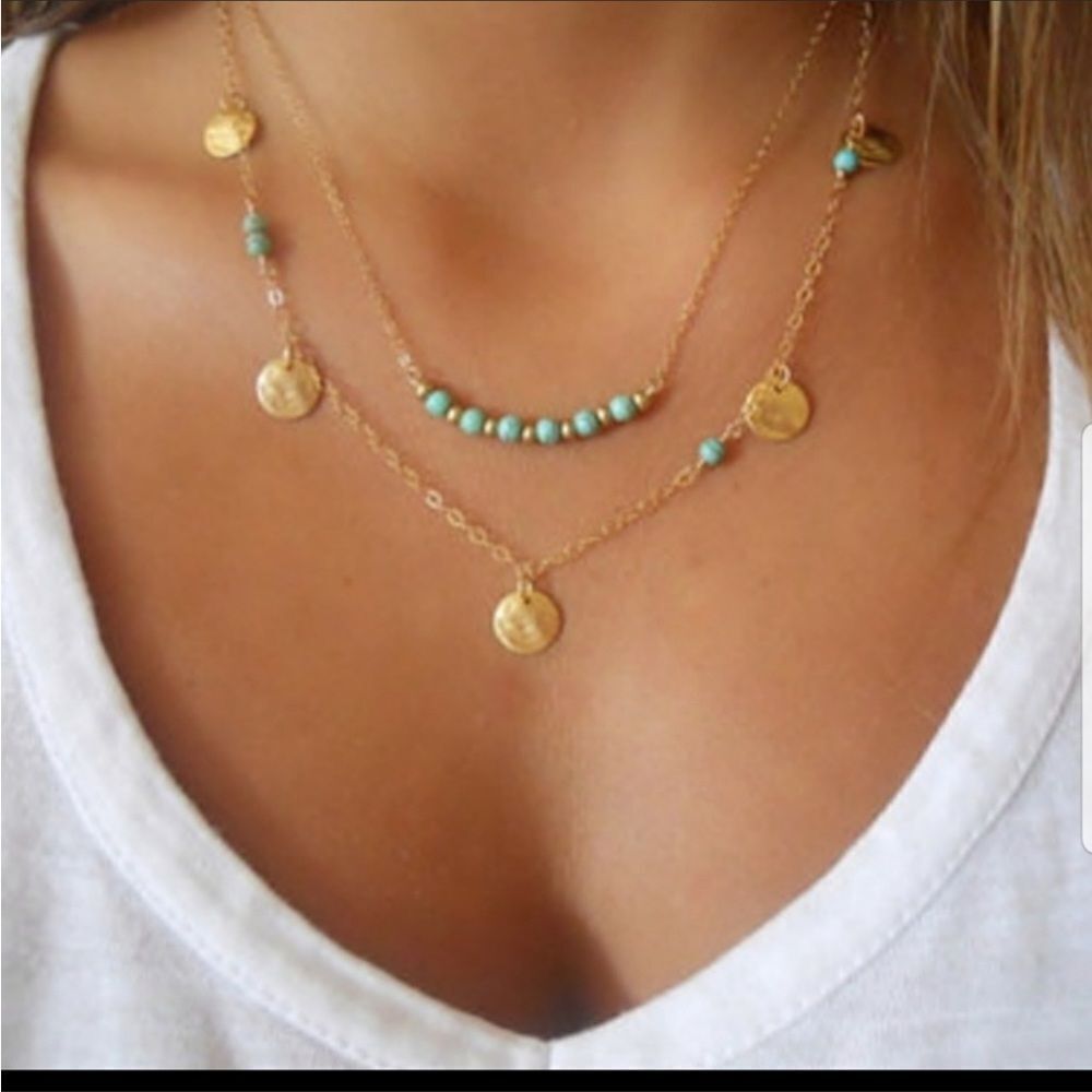 🎉 Host Pick 🎊Two layer Turquoise and Gold Necklace